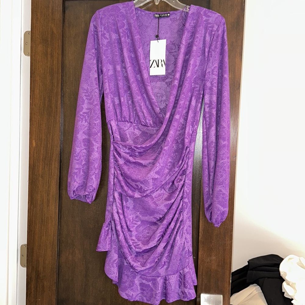 NEW ZARA SMALL PURPLE LONG SLEEVE DRESS